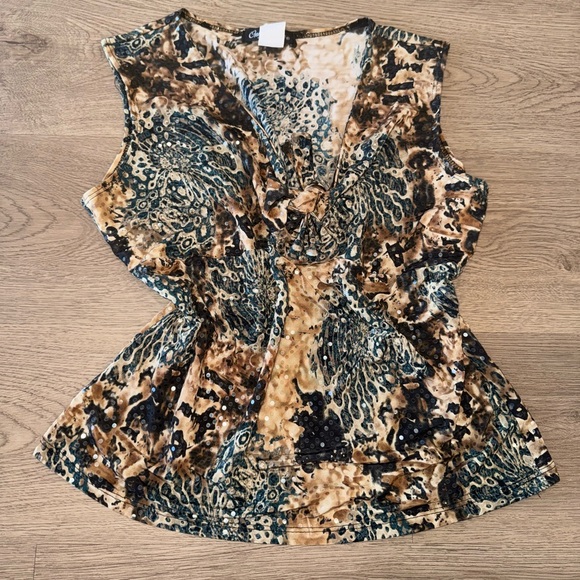 Y2K Only Nine Sleeveless Blouse Abstract Animal Print & Sequin Embellishments M - Picture 3 of 12